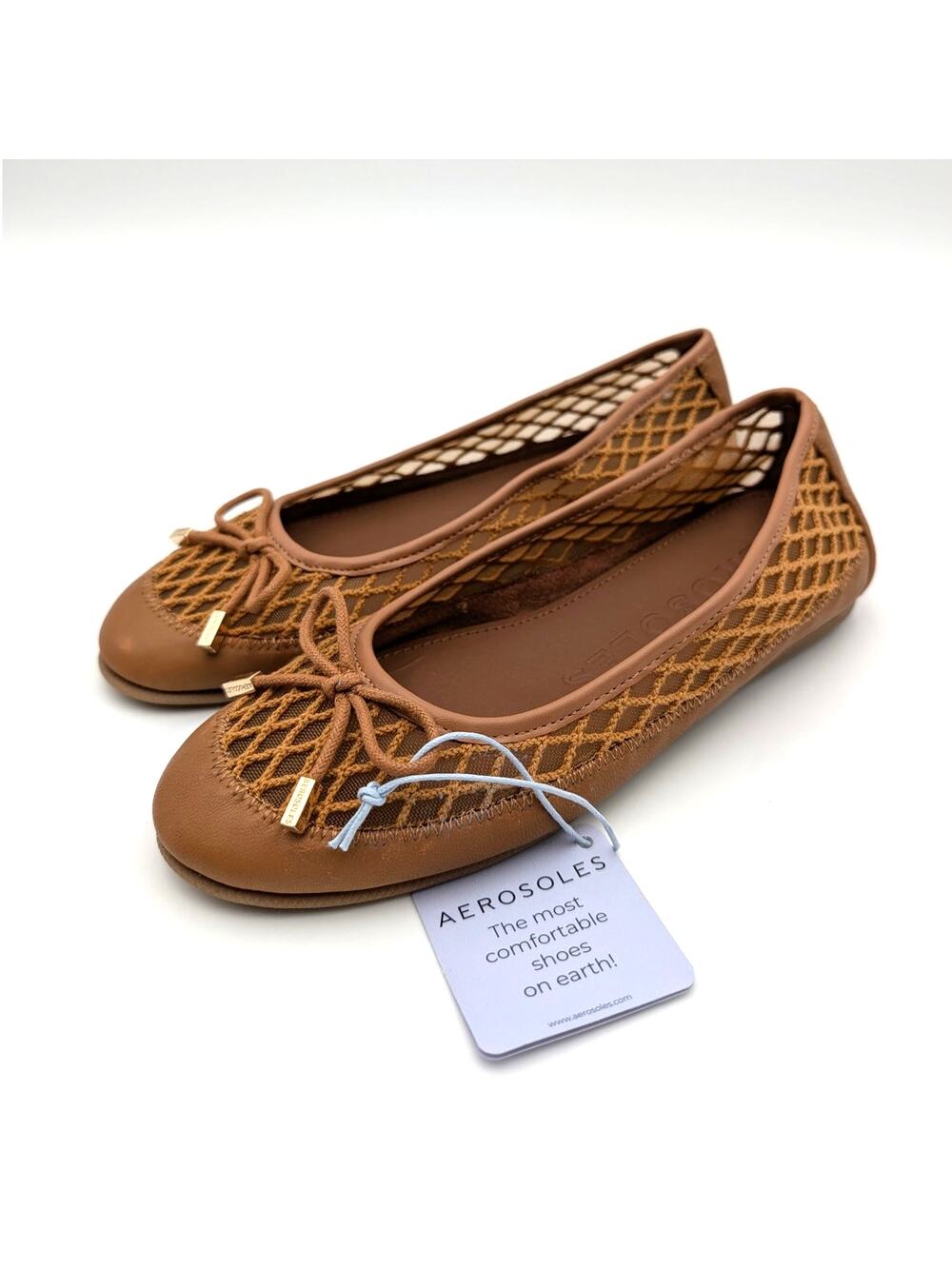 Aerosoles Palma Slip-On Flat Shoes Round Toe Women's Tan Mesh Size US5M EU35